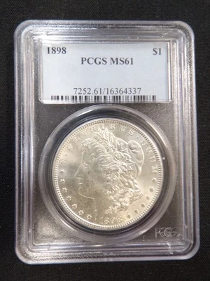 СЕРЕБРЯНЫЙ МОРГАНОВСКИЙ ДОЛЛАР 1898 $1 МОНЕТНЫЙ ДВОР США PCGS ОЦЕНКА MS61 - Изображение 1 из 4