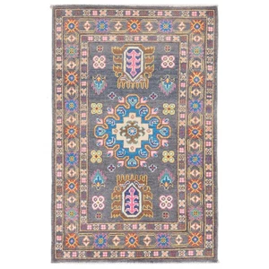 Kazak 117x74 cm Handgeknüpfter Orientteppich Wolle Carpet Rug Neu Grau - Picture 1 of 8