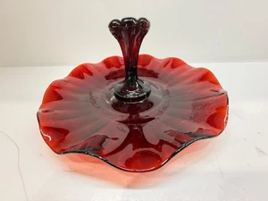 Vintage Anchor Hocking Glass Tidbit Tray Royal Ruby Red Center Handled Plate - Picture 1 of 15