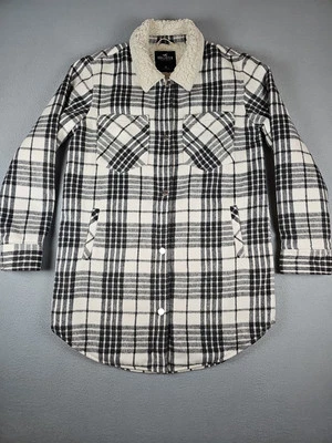 Jaqueta Hollister Feminina Tamanho Médio Sherpa Forrada Branca Preta Xadrez Peso Pesado - Imagem 1 de 4