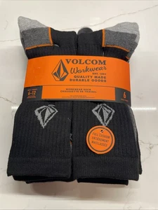 Nuevo Paquete de 6 Calcetines Volcom Ropa de Trabajo Activos Full Cush Acanalados Corte Redondo Logo Negros - Imagen 1 de 7