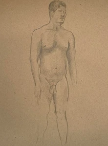 Dibujo desnudo masculino de pie de Ron Yrabedra de los años 90 - Imagen 1 de 2