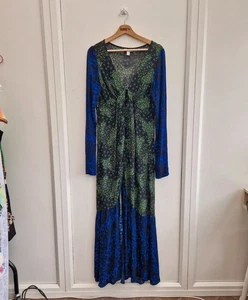 Topshop Tall Mixed Print Maxi Dress 12 Star Blue Green - Picture 1 of 8