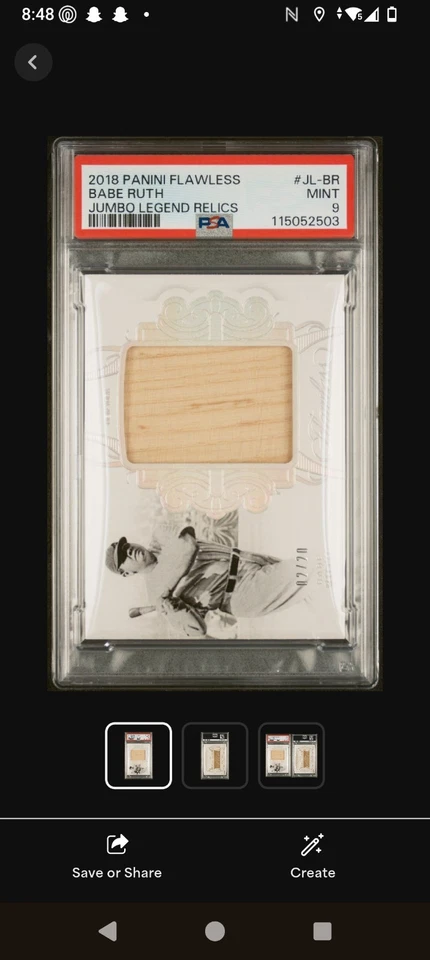 2018 Panini Flawless Jumbo Legends Relics Babe Ruth/20 Foto 1 de 2