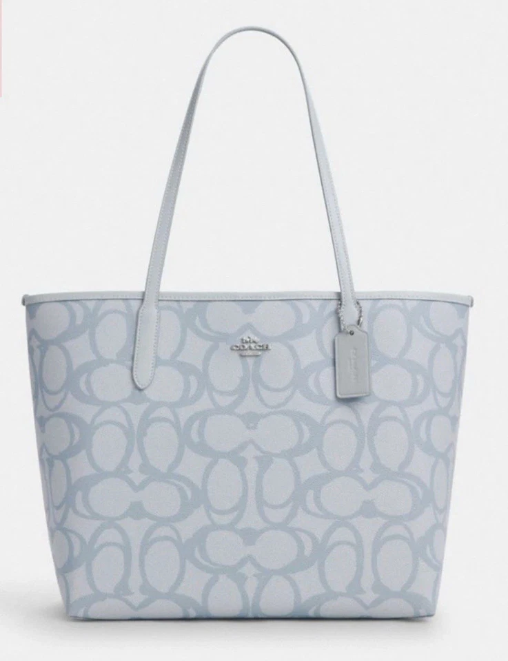 Coach Pride City Tote in Rainbow Signature Canvas & Leather Chalk C4181