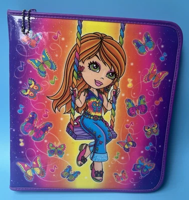 Raro Lisa Frank Borboleta/Garota Balançando Fichário Arco-íris Zíper Brilhante Vintage 90 - Imagem 1 de 4