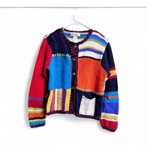 Susan Bristol Vintage Handstrick Patchwork Cardigan Pullover bunt gestreift  - Bild 1 von 4