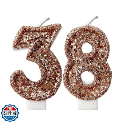 Velas Número Brillo Oro Rosa 2.8" - Muchos Colores 38º 83º Cumpleaños Regalos Bi Foto 1 de 4
