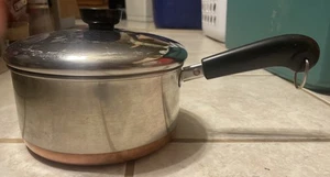 Vintage Revere Ware 1801 Kupfer plattiert 2 Quart. Soßenpfanne Topf und Deckel Clinton Ill 98h - Bild 1 von 17