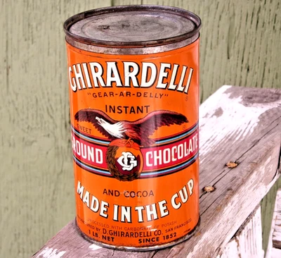 Vintage Ghirardelli Ground Chocolate San Francisco Tin Can 1 lb - Image 1 of 4