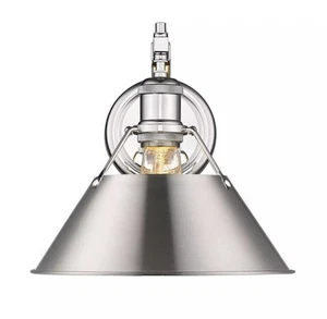 Golden Lighting 3306-1W CH-PW Orwell 1Light Wall Sconce in Chrome with Shade New - Picture 1 of 2