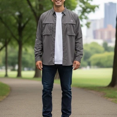 LL Bean Mens 3XL Gray Tropicwear Vented Fishing UPF 50 Long Sleeve Button Shirt - Image 1 of 4