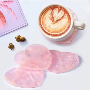 Heart shape Sliced Rose Quartz Crystal Coasters Cup Mat Set of 4 About 8-10 cm - Picture 1 of 2