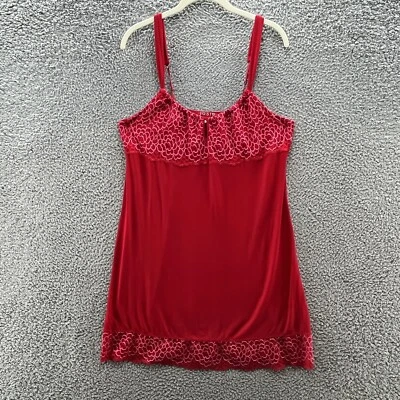 Josie Natori Chemise Mujer Grande Rojo Encaje Ribete Camisón Corto Vestido Sin Mangas Foto 1 de 4