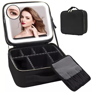 Bolsa de Maquillaje Bolsa de Cosméticos de Viaje Estuche de Belleza Organizador con Espejo de Luz LED de 2000 mAH - Imagen 1 de 28