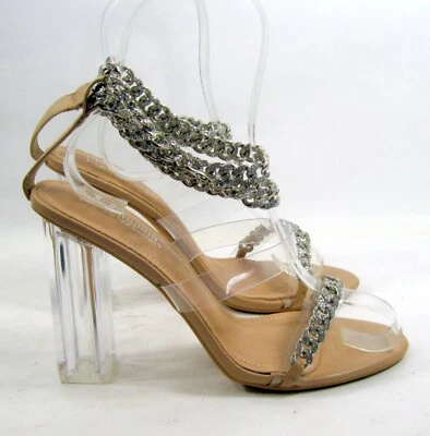 Nuevo tono de piel 4.5" BLOQUE TRANSPARENTE Tacón Alto Punta Abierta CORREA TOBILLO Zapatos Mujer Talla 6 Foto 1 de 4