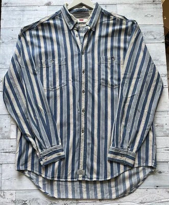 Camisa vaquera de manga larga a rayas azules amarillas vintage 1996 | XL de LEVI STRAUS para hombre Foto 1 de 4