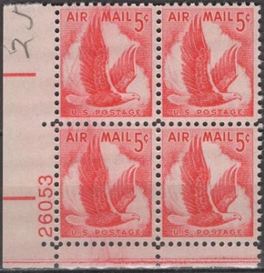 SC# C50 - 1958 5¢ Eagle in Flight (Red) - Mint Never Hinged Plate Block of 4 - Picture 1 of 1