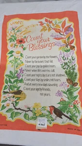Vintage 100% Cotton Tea Towel Count your Blessings + Wild Life 18"x25" - 325 - Picture 1 of 10