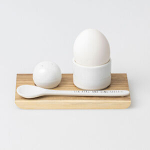Eierbecherset "Ein Herz und eine Seele" Akazienholz Porzellan - Räder Design