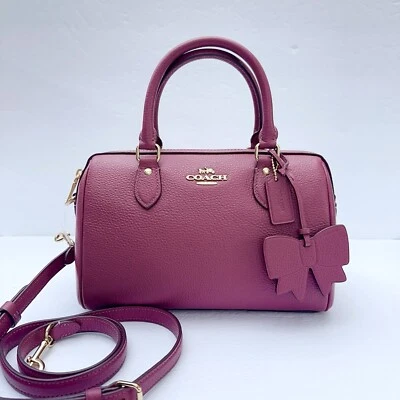 NWT Coach Rowan Satchel Bag In Pebble Leather With Bow Charm CY653 Pink - Image 1 of 4
