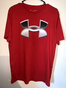 UNDER ARMOUR Shirt Mens Medium Red Loose Fit Black Gray Logo Tshirt Tee - Picture 1 of 2