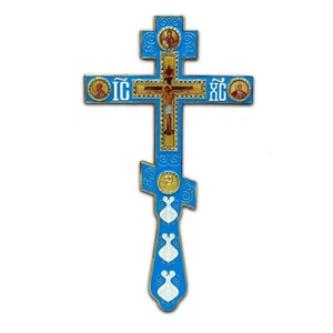 Russian Style 3 Bar Orthodox Blessing Hand Cross Old Slavonic Church Text 10" - Picture 1 of 1