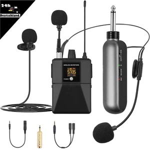 UHF Wireless Lavalier Ansteckmikrofon Kopfbügelmikrofon +Taschensender Empfänger - Bild 1 von 12