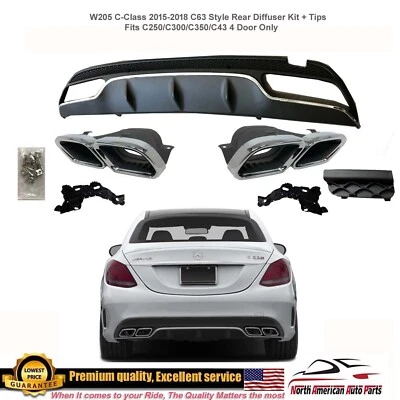 Диффузор C63 + хромированные наконечники глушителя квадратный комплект выхлопной системы AMG W205 седан только 15-18 - Изображение 1 из 4