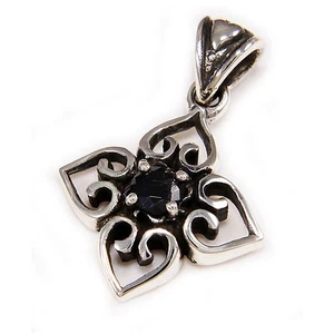 FOUR LOVE BLACK CZ 925 STERLING SILVER GOTHIC BIKER ROCKABILLY PENDANT gs-166 - Picture 1 of 6