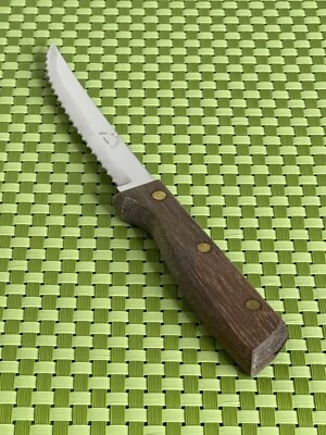 Wm A Rogers Stainless Steak Knife Wood Handle Japan Flatware B56G - Image 1 of 4