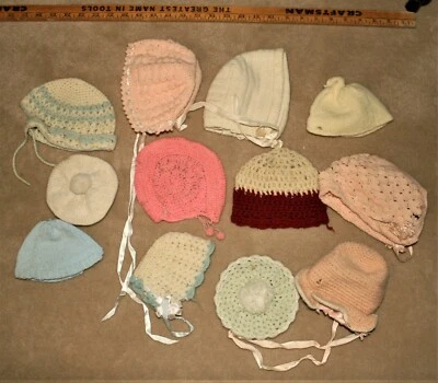 ¡¡REBAJADO!! De colección 12 Piezas Grupo-Bebé/Muñeca Crochet-Tejido Sombreros Tamaños Surtidos Colores Foto 1 de 3