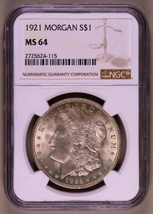 1921-P Morgan Dollar NGC MS64 ***MONETA RARA ORIGINALE DELL'ANNO SCORSO*** - Foto 1 di 4