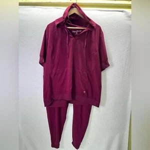 Easy Stretch Scrubs Scrub Set Womens 2X/XL Top Bottoms Wine Hood Nurse work 1954 - Picture 1 of 12