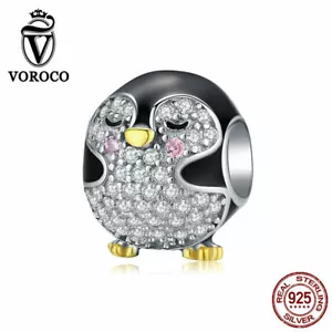 S925 Sterling Silver Penguin Bracelet Charms Beads DIY Pendant Fit Chain VOROCO - Picture 1 of 7