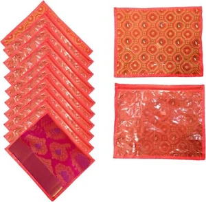 DURCHSICHTIGE rote Bandhani SAREE KLEIDUNG SARI AUFBEWAHRUNGSTASCHE KLEIDERSCHRANK ORGANISATOR EINZELMASSE - Bild 1 von 3