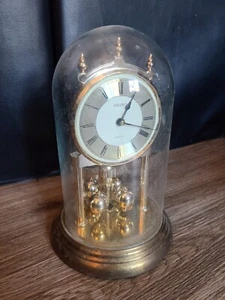Seiko Pendulum Anniversary Mantel Clock Gold/Glass Dome TESTED - Picture 1 of 7
