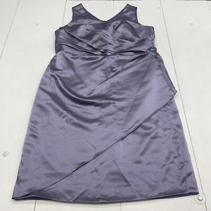 JJ’s House Sheath Column V Neck Satin Cocktail Dress Stormy Purple Women 18 New - Picture 1 of 8