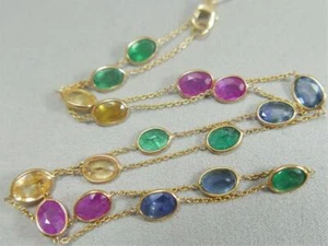 MODERN 15CTW RAINBOW SAPPHIRE 18K GOLD BY THE YARD STATION NECKLACE 18" #K1389.8 - Picture 1 of 11