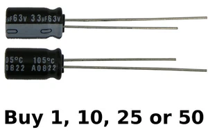 Condensador electrolítico radial de alta temperatura Nichicon 33ufd 63V voltios 105 grados - Imagen 1 de 14