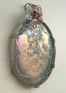 Artist Made Sterling Silver & Iridescent Art Glass Large Pendant - Picture 1 of 17