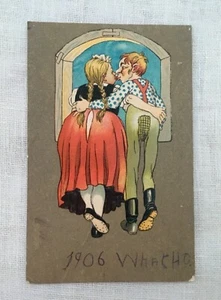 Saucy/Humorous/Comic/ Caricature/ Valentine Used Postcard - Couple Kissing -1906 - Picture 1 of 2