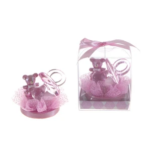 Mega Favors - Girl Pacifier with Teddy Bear Poly Resin - Pink, 12PCS - Picture 1 of 3