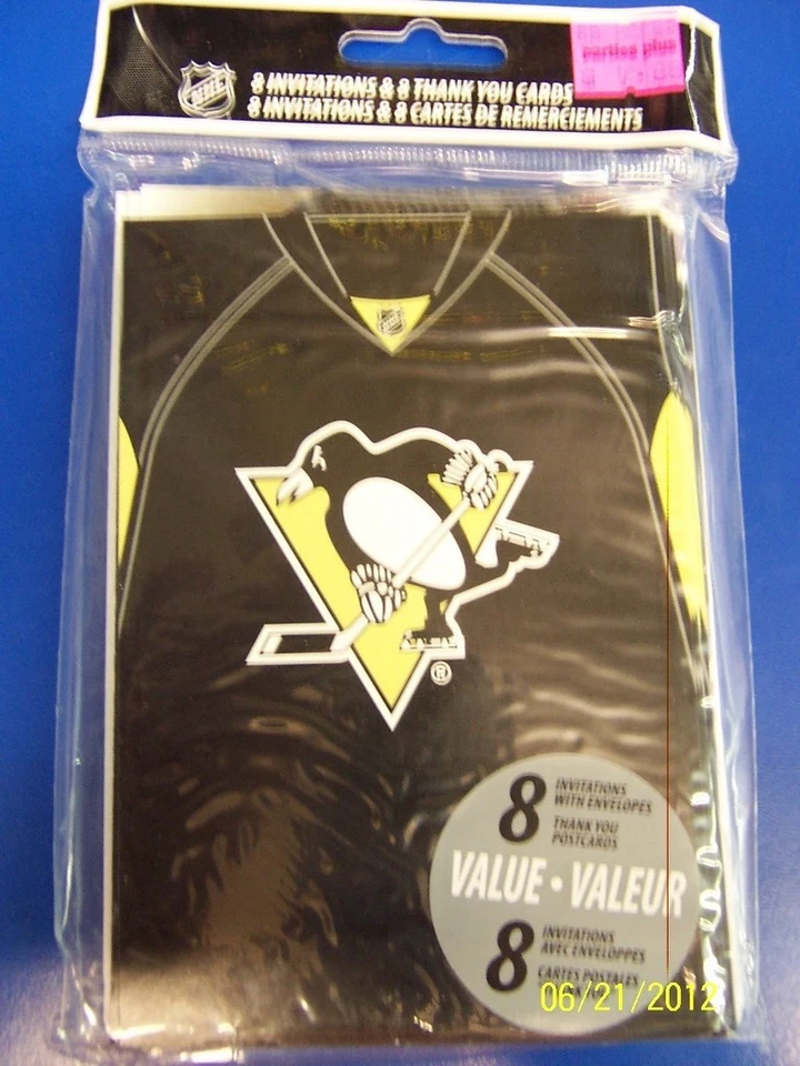 Pittsburgh Penguins NHL Hockey Deportes Banquete Fiesta Invitaciones y Gracias Foto 1 de 1