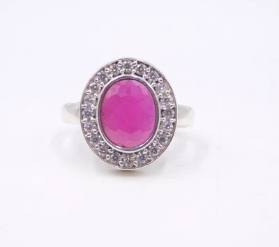 5.10 Gm Lab-Created Ruby Cut Stone Ring 925 Sterling Silver ring Size 6.6" US - Image 1 of 4