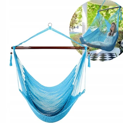 Hängesessel Hängestuhl Garten Schaukel Blau mit Holzstange Brasilianisch - Bild 1 von 4