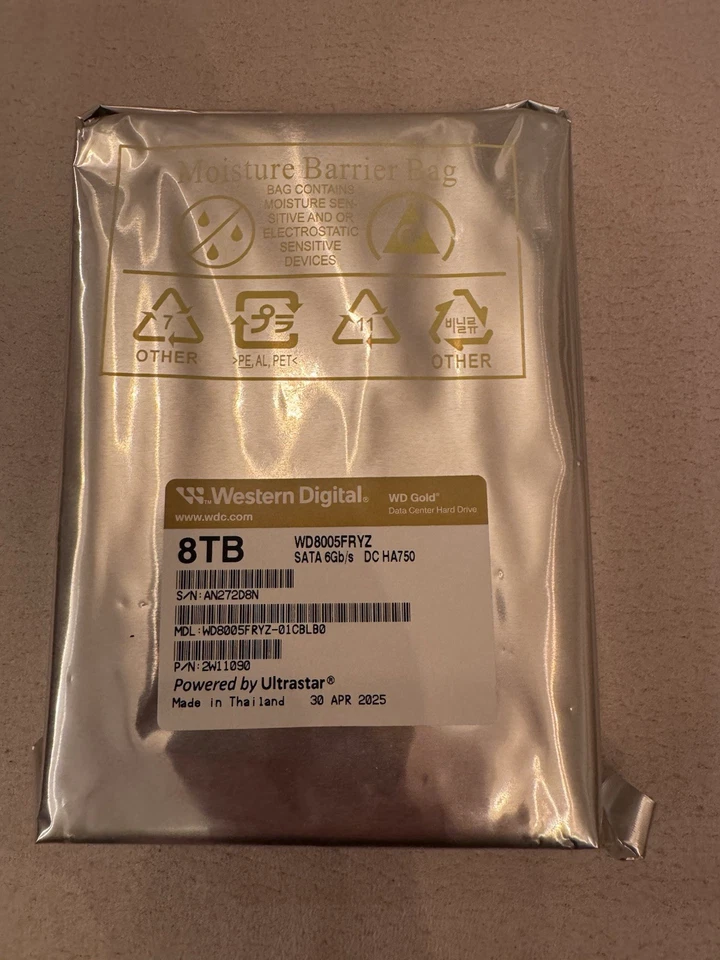 ✅ Hard Disk WD Gold 8Tb WD8004FRYZ 3.5" SATA III Hard Disk HDD e Desktop PC - Immagine 1 di 2