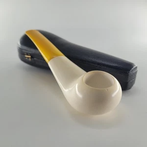 Aged Vintage smooth billiard block meerschaum pipe handmade in 1990s & case 628 - Picture 1 of 9