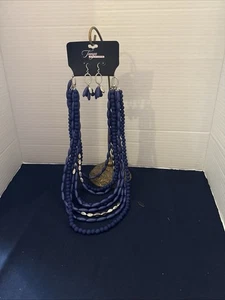 Tanya's Creations Statement Halskette Lagenlook Perlenschmuck Blau&Silber Perlen - Bild 1 von 4