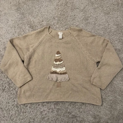 Suéter J. Jill Árbol de Navidad Mujer’s Mediano Seda Espiga Tejido Bordado Foto 1 de 4